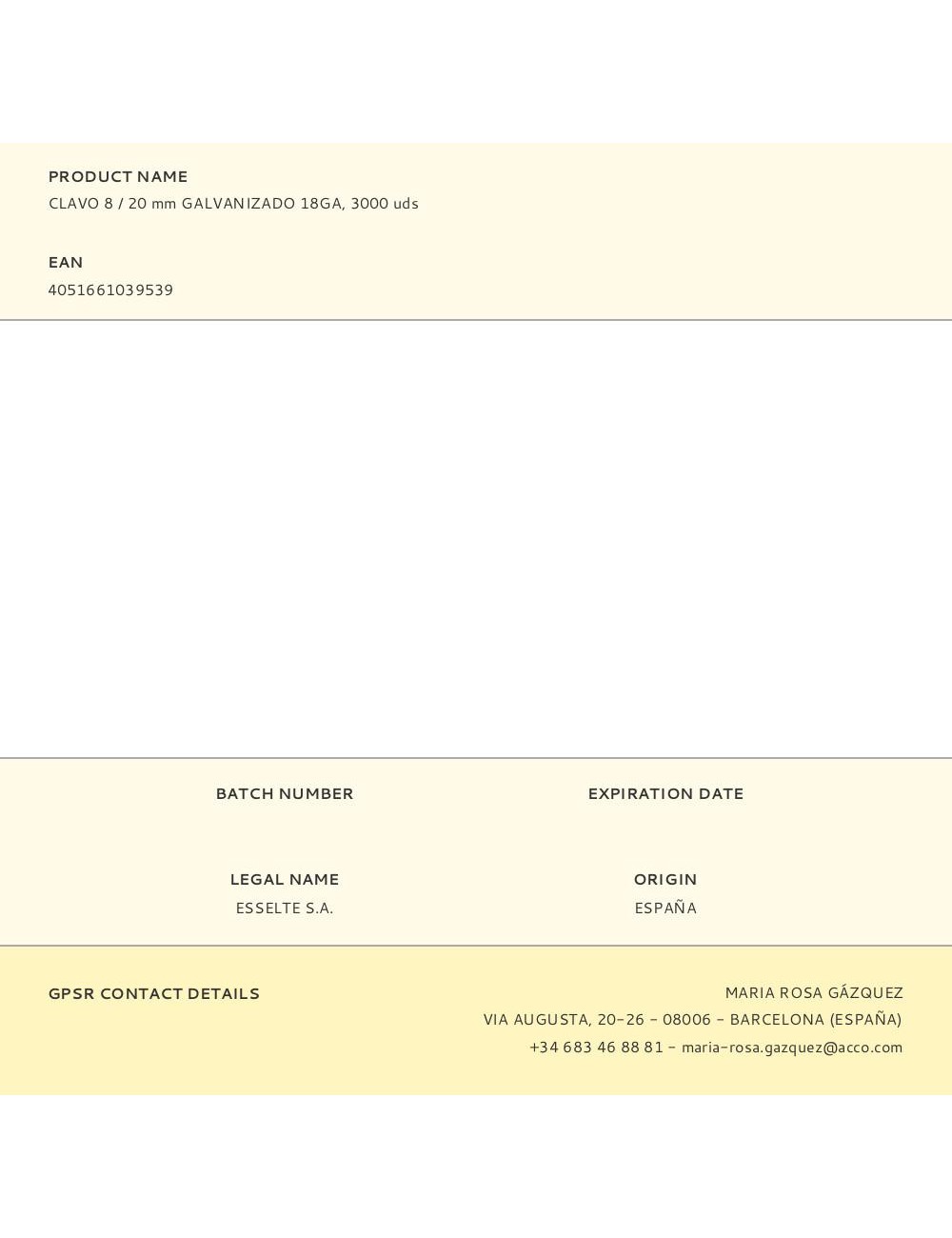 Clavo 8 / 20 mm galvanizado 18ga, 3000 uds