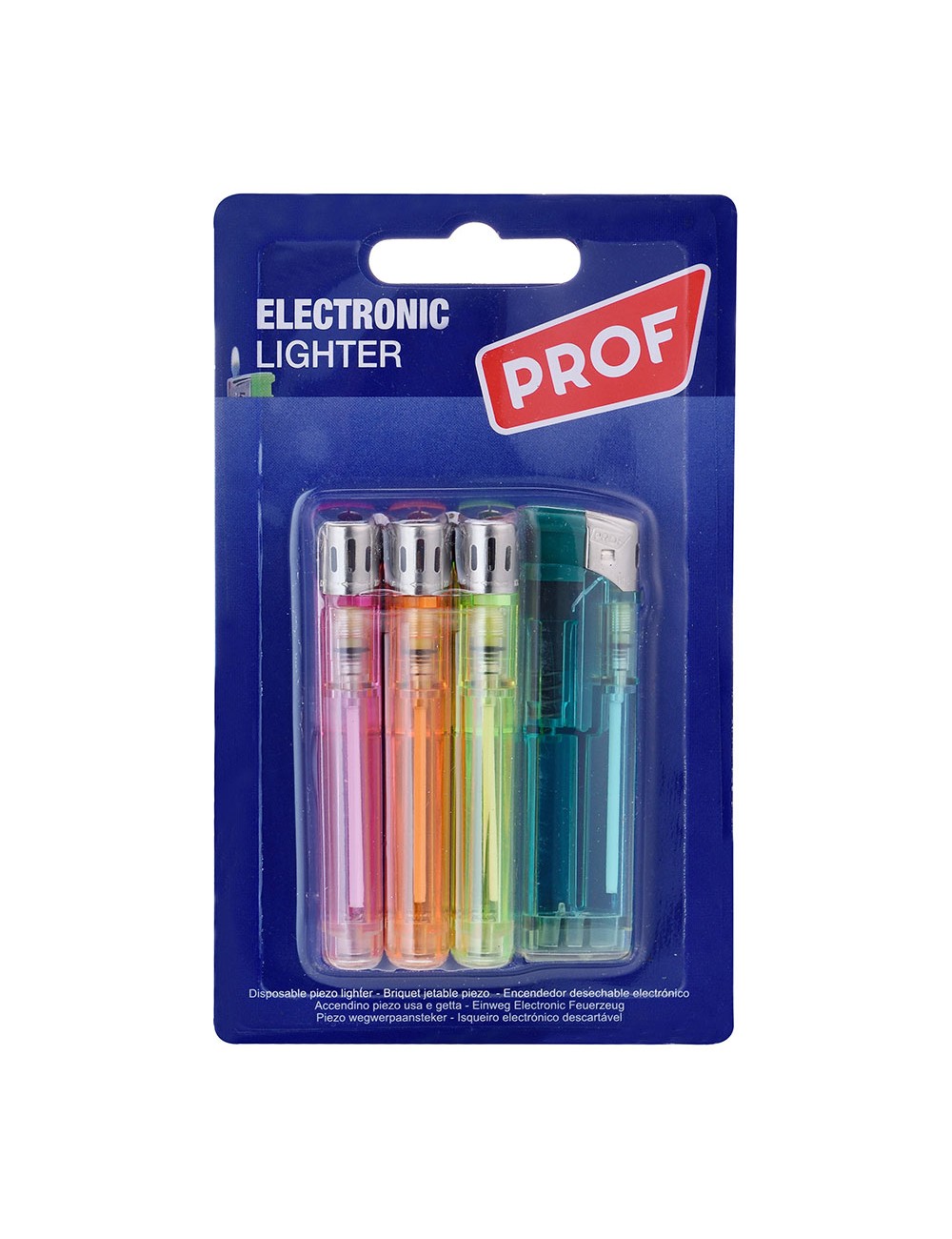 Encendedor electrónico, colores surtidos, blister 4 uds