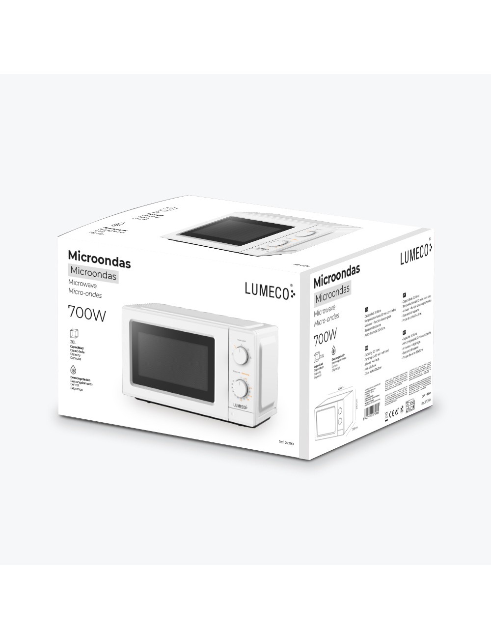 Microondas 700 w blanco 20 l 5 funciones ( 4 niveles + descongelación)