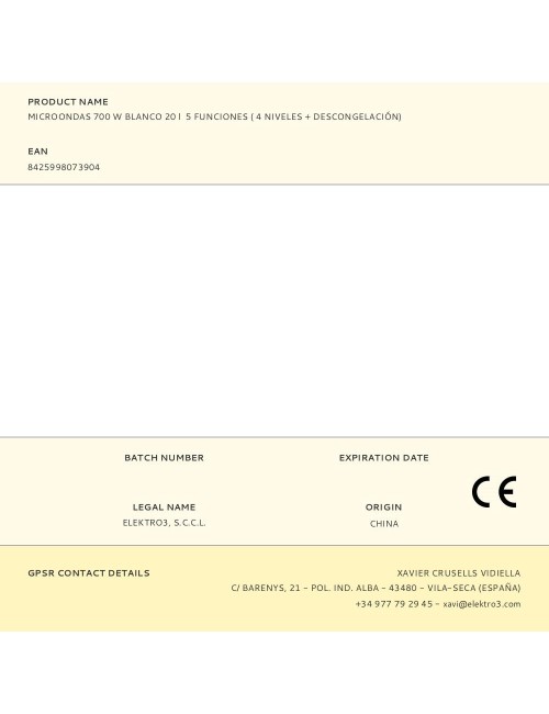 Microondas 700 w blanco 20 l 5 funciones ( 4 niveles + descongelación)
