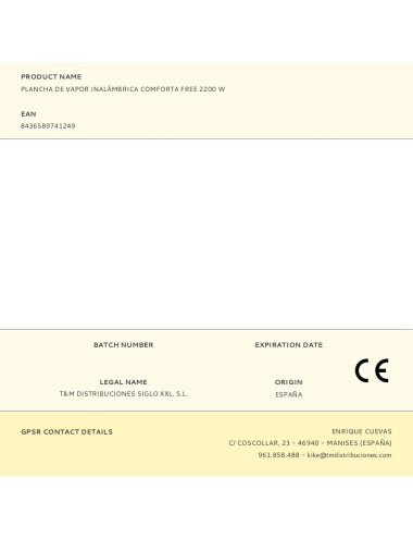 Plancha de vapor inalámbrica comforta free 2200 w