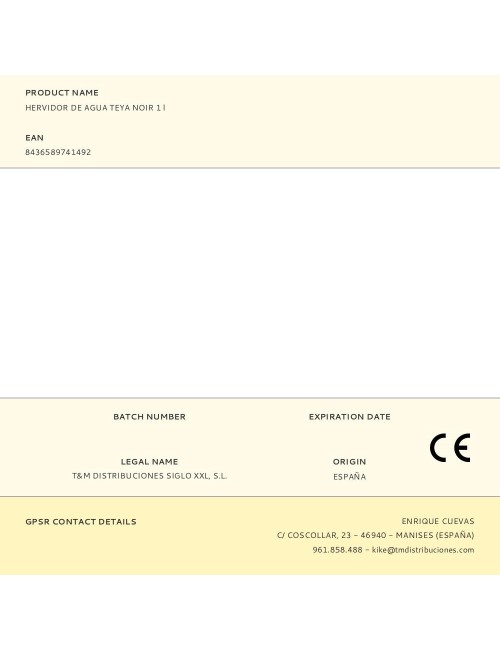 Hervidor de agua teya noir 1 l