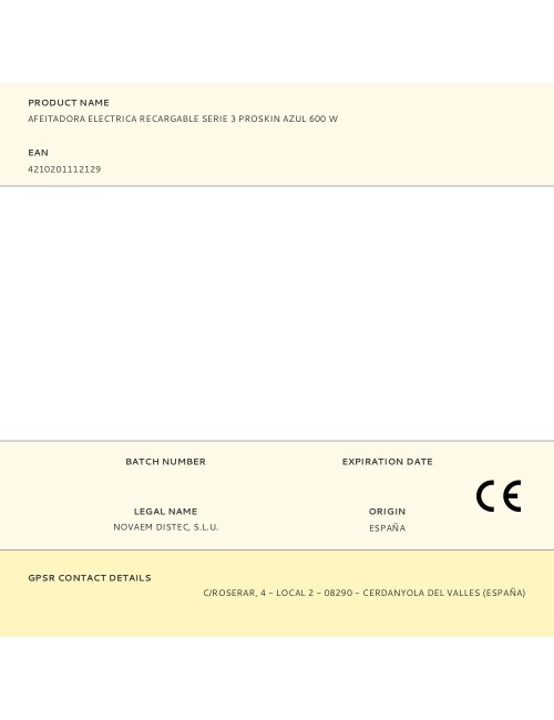 Afeitadora electrica recargable serie 3 proskin azul 600 w