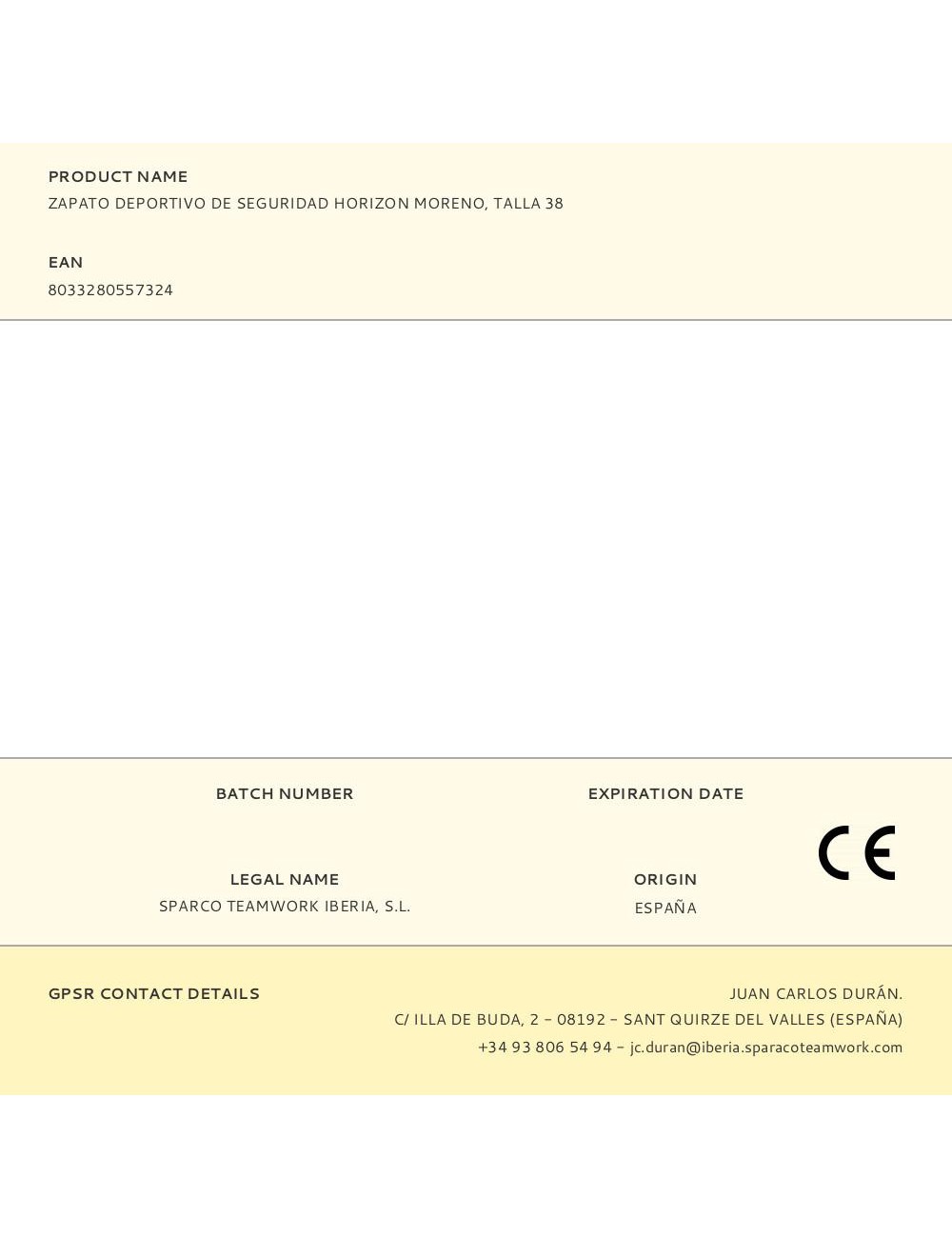 Zapato deportivo de seguridad horizon moreno, talla 38