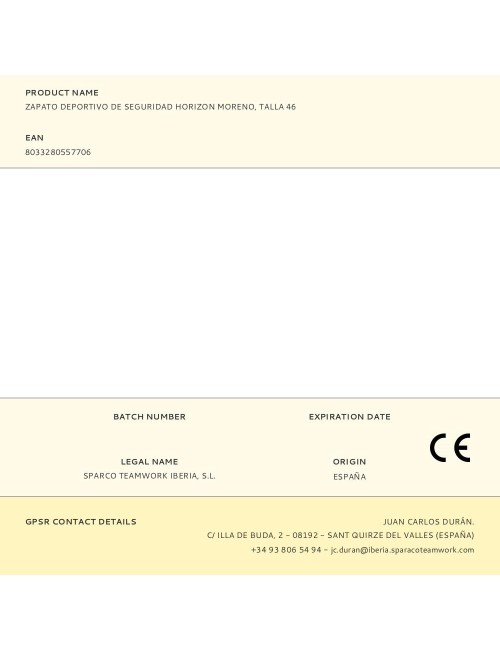 Zapato deportivo de seguridad horizon moreno, talla 46