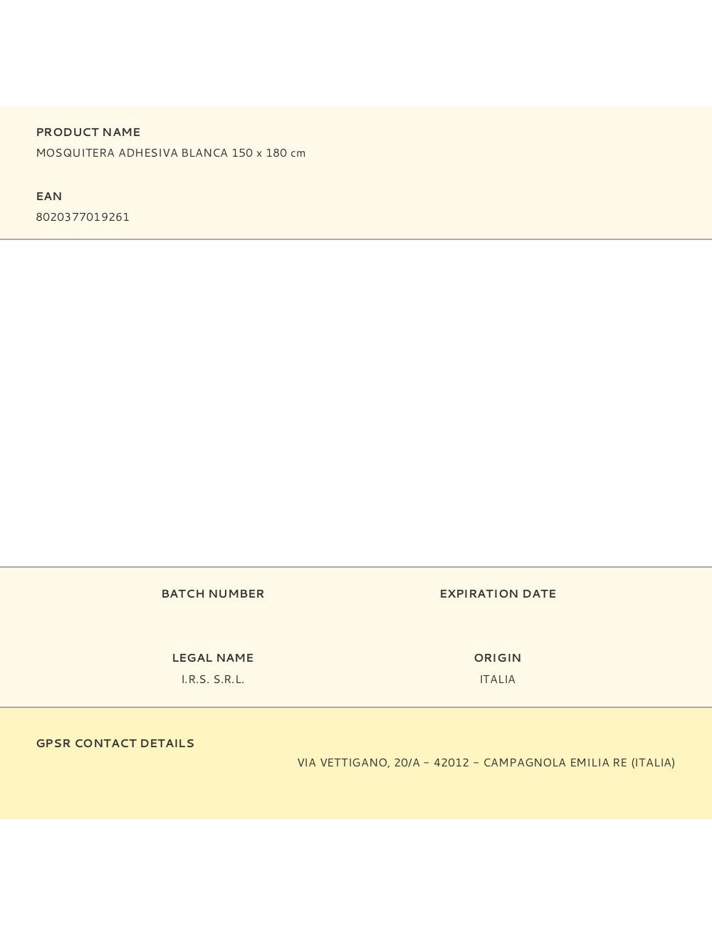 Mosquitera adhesiva blanca 150 x 180 cm