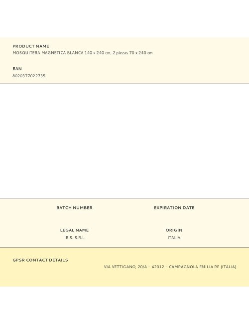 Mosquitera magnetica blanca 140 x 240 cm, 2 piezas 70 x 240 cm