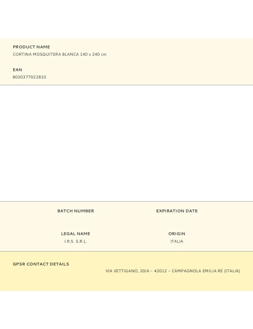 Cortina mosquitera blanca 140 x 240 cm