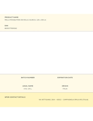 Malla mosquitera en rollo, blanca, 120 x 250 cm