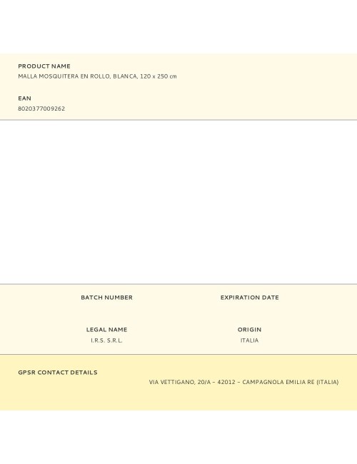 Malla mosquitera en rollo, blanca, 120 x 250 cm