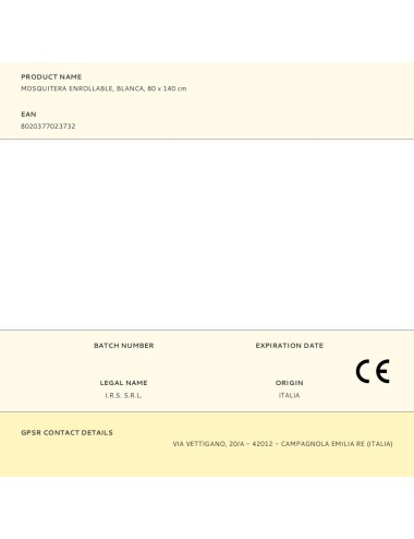 Mosquitera enrollable, blanca, 80 x 140 cm