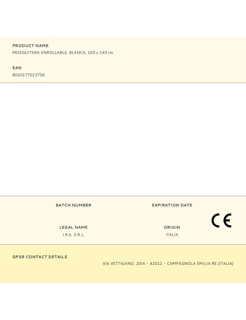 Mosquitera enrollable, blanca, 100 x 140 cm