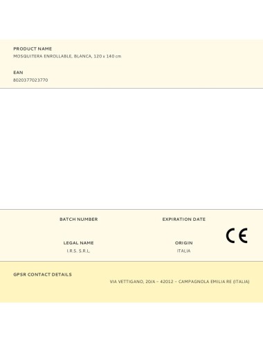 Mosquitera enrollable, blanca, 120 x 140 cm