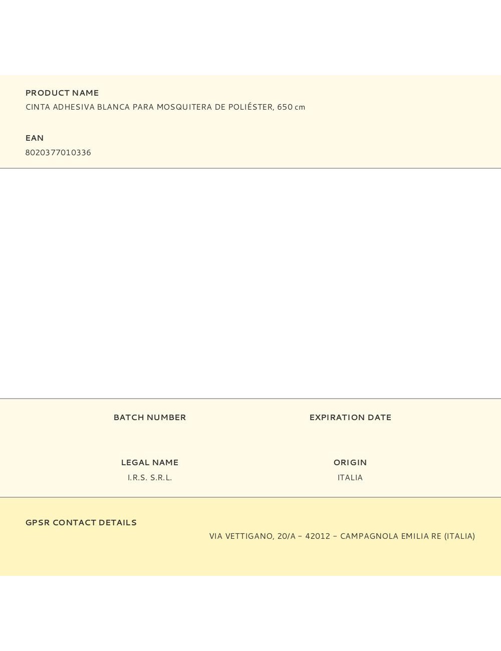 Cinta adhesiva blanca para mosquitera de poliéster, 650 cm