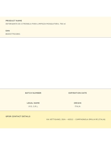 Detergente de citronela para limpieza mosquitera, 750 ml