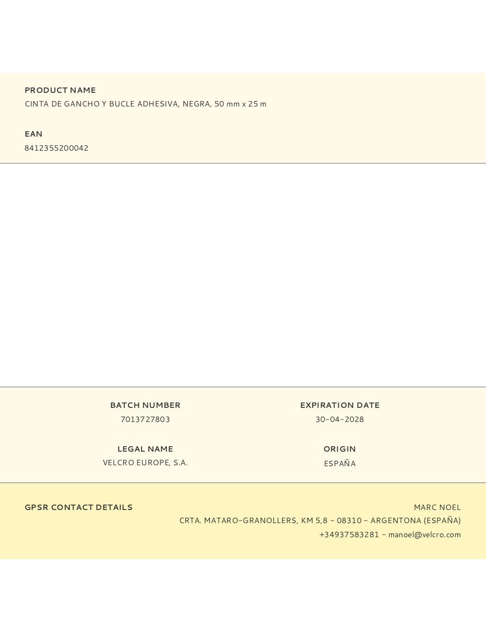 Cinta de gancho y bucle adhesiva negra 50 mm x 25 m