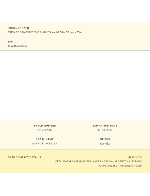 Cinta de gancho y bucle adhesiva negra 50 mm x 25 m