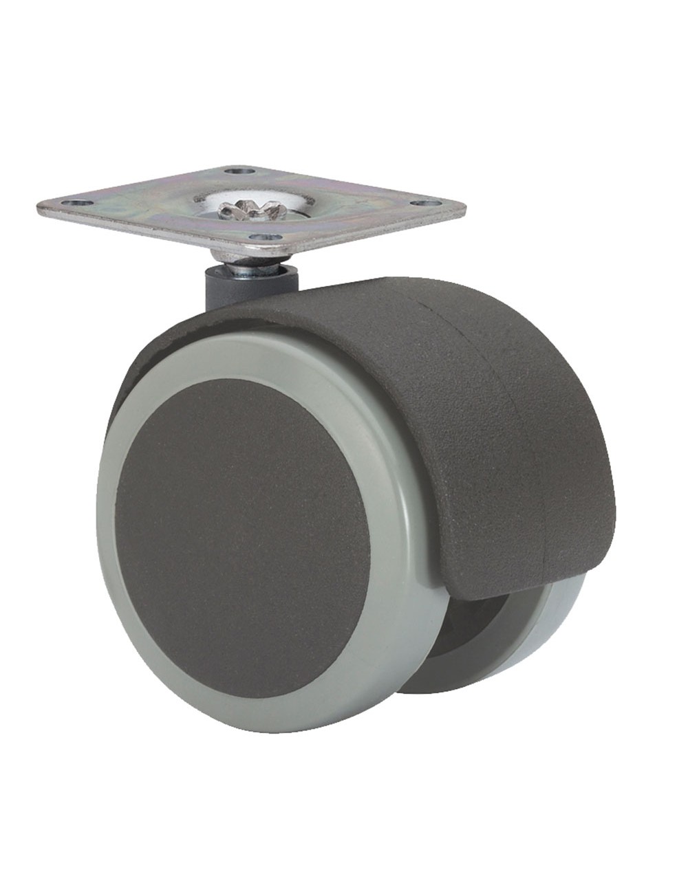 Rueda giratoria con placa y eje liso, color negro / gris, carga máx. 50 kg, 42 x 42 mm, ø 5 cm