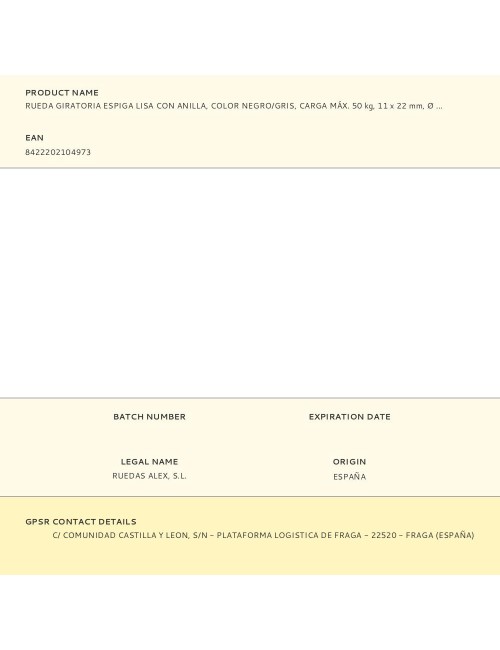 Rueda giratoria espiga lisa con anilla, color negro/gris, carga máx. 50 kg, 11 x 22 mm, ø 5 cm