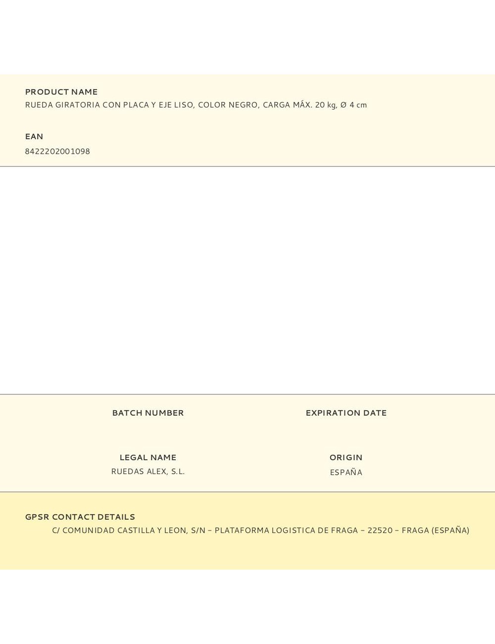 Rueda giratoria con placa y eje liso, color negro, carga máx. 20 kg, ø 4 cm