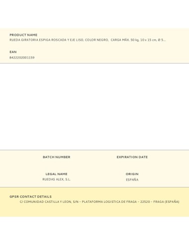 Rueda giratoria espiga roscada y eje liso, color negro, carga máx. 50 kg, 10 x 15 cm, ø 5 cm