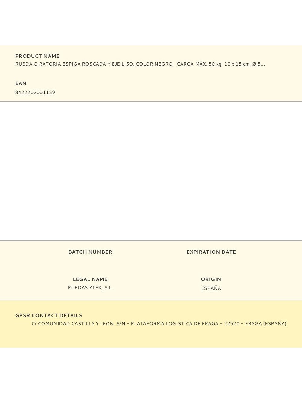 Rueda giratoria espiga roscada y eje liso, color negro, carga máx. 50 kg, 10 x 15 cm, ø 5 cm