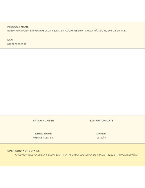 Rueda giratoria espiga roscada y eje liso, color negro, carga máx. 50 kg, 10 x 15 cm, ø 5 cm