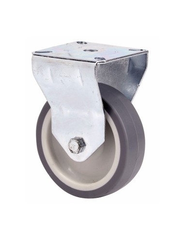 Rueda fija de goma con placa y eje liso, color gris, carga máx. 40 kg, ø 5 cm