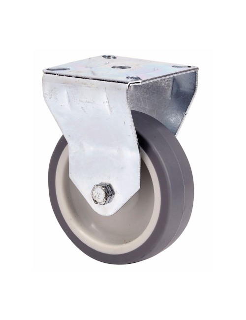 Rueda fija de goma con placa y eje liso, color gris, carga máx. 60 kg, ø 8 cm