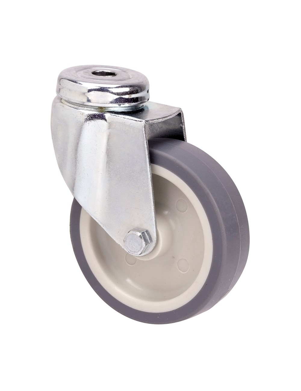 Rueda giratoria de goma con eje liso y agujero, color gris, carga máx 50 kg, ø 6 cm