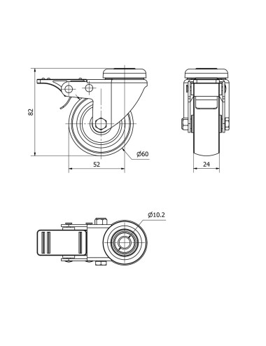 Rueda giratoria de goma con agujero, eje liso y freno, color gris, carga máx. 50 kg, ø 6 cm