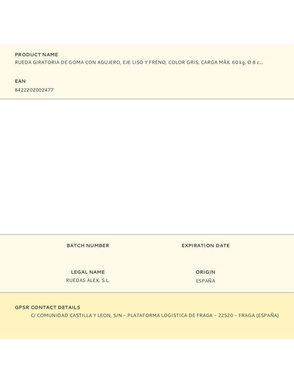 Rueda giratoria de goma con agujero, eje liso y freno, color gris, carga máx. 60 kg, ø 8 cm