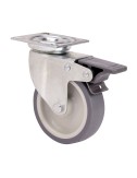 Rueda giratoria de goma con placa, eje liso y freno, color gris, carga máx. 40 kg, ø 5 cm