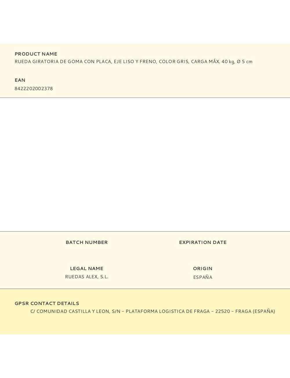 Rueda giratoria de goma con placa, eje liso y freno, color gris, carga máx. 40 kg, ø 5 cm