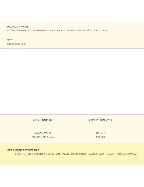 Rueda giratoria con agujero y eje liso, color gris, carga máx. 15 kg, ø 3 cm