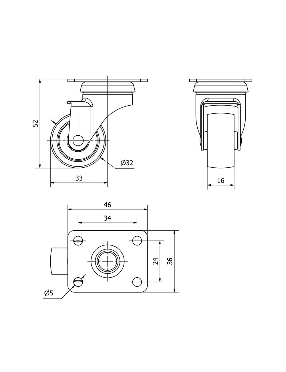 Rueda giratoria con placa y eje liso, color gris, carga máx. 15 kg, ø 3 cm