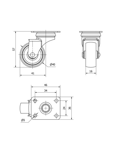 Rueda giratoria con placa y eje liso, color gris, carga máx. 22 kg, ø 4 cm