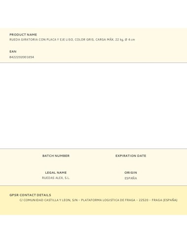 Rueda giratoria con placa y eje liso, color gris, carga máx. 22 kg, ø 4 cm