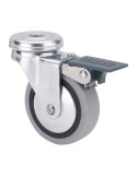 Rueda giratoria de goma con agujero, freno y eje liso, color gris, carga máx. 17 kg, ø 4 cm