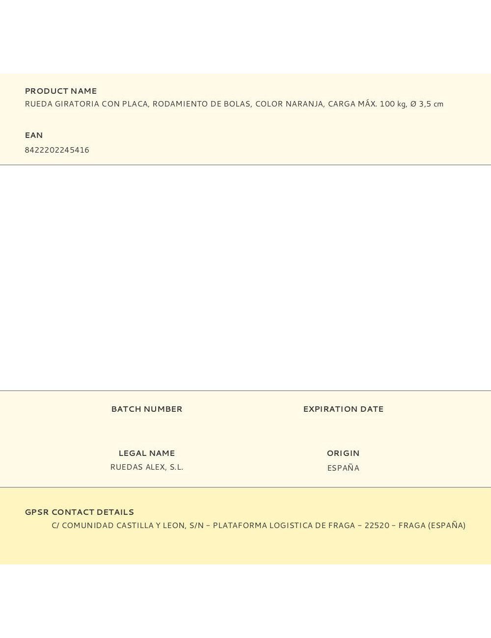 Rueda giratoria con placa, rodamiento de bolas, color naranja, carga máx. 100 kg, ø 3,5 cm