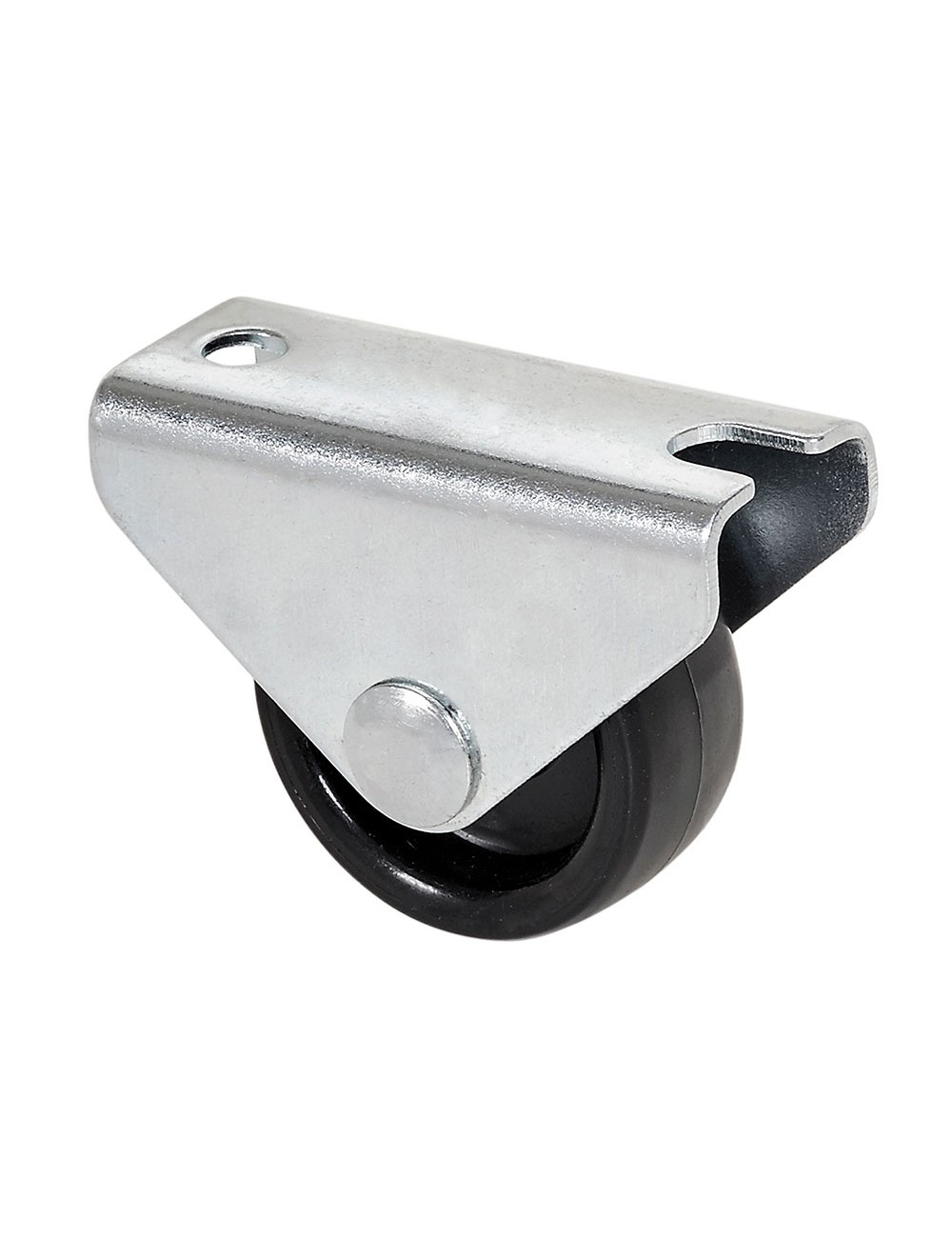 Rueda fija con placa y eje liso de dos fijaciones, color negro, carga máx. 20 kg, ø 1,5 cm