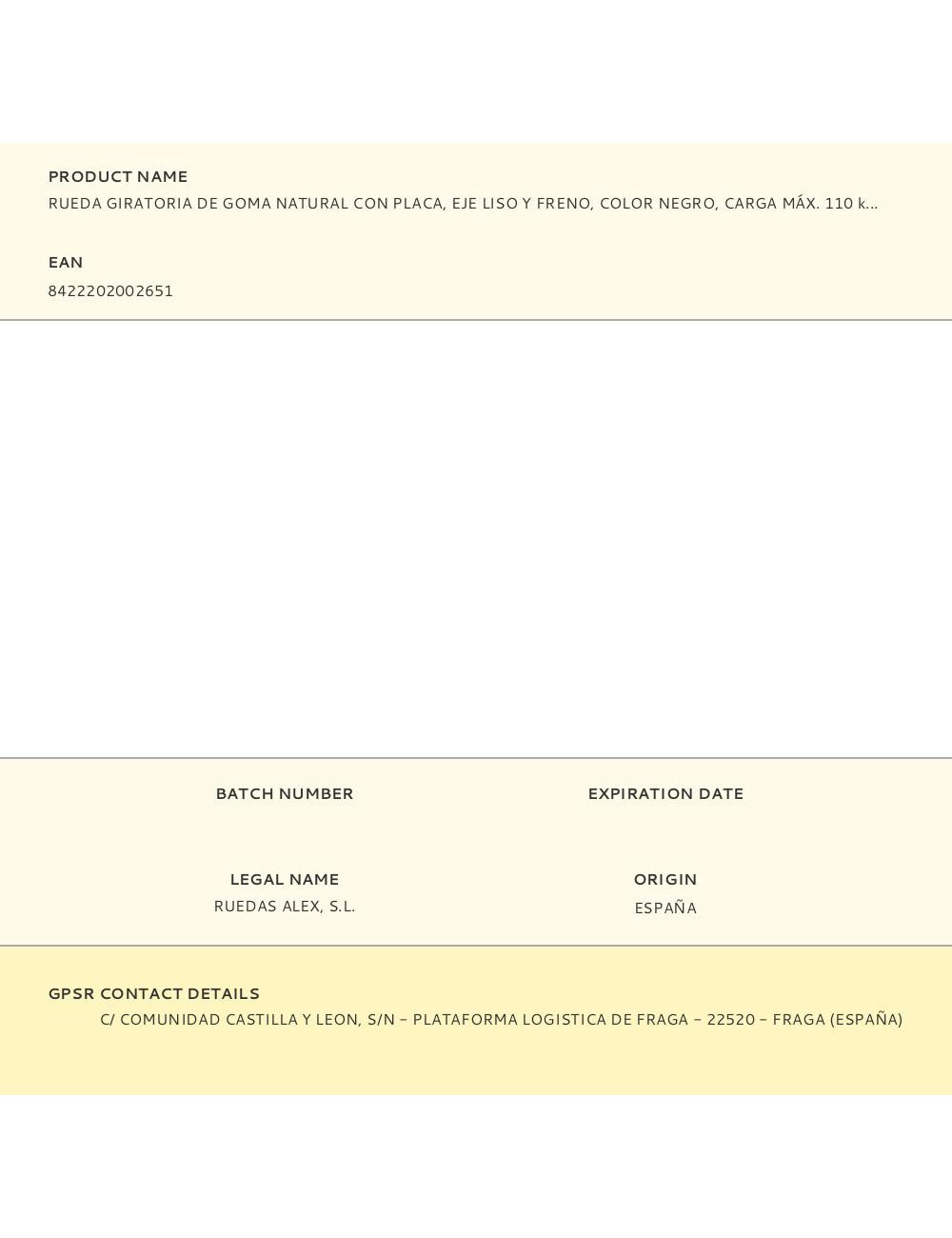 Rueda giratoria de goma natural con placa, eje liso y freno, color negro, carga máx. 110 kg, ø 12,5 cm