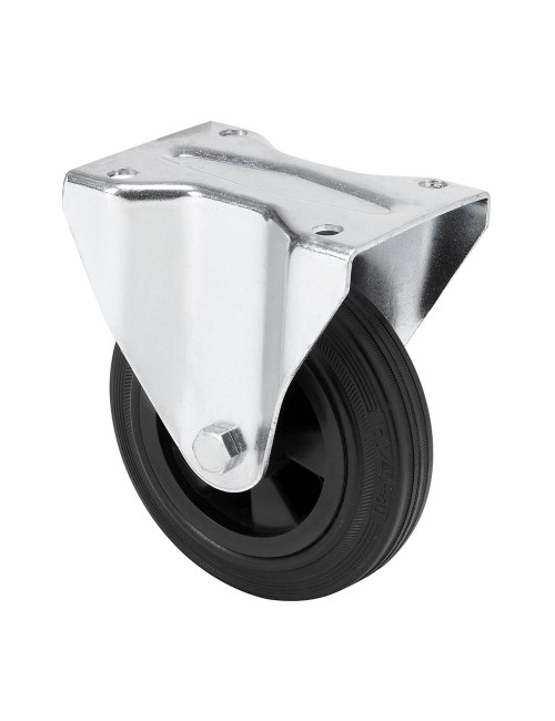 Rueda fija de goma natural con placa y eje liso, color negro, carga máx. 80 kg, ø 10 cm