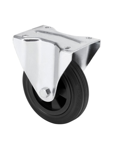 Rueda fija de goma natural con placa y eje liso, color negro, carga máx. 110 kg, ø 12,5 cm