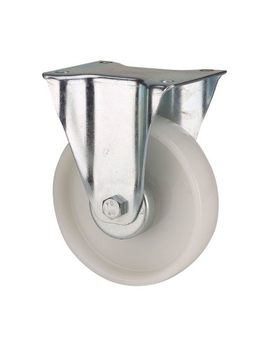 Rueda fija de poliamix con placa y eje liso, color blanco, carga máx. 170 kg, ø 12,5 cm