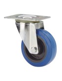 Rueda giratoria de goma con placa y eje de rodillos, color azul, carga máx. 130 kg, ø 12,5 cm