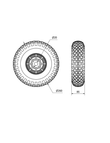 Rueda neumática con nucleo poliamix y eje liso, carga máx. 175 kg, ø 26 cm