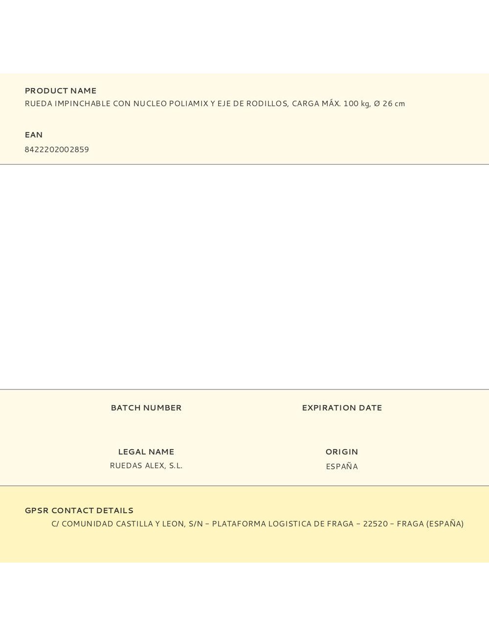 Rueda impinchable con nucleo poliamix y eje de rodillos, carga máx. 100 kg, ø 26 cm