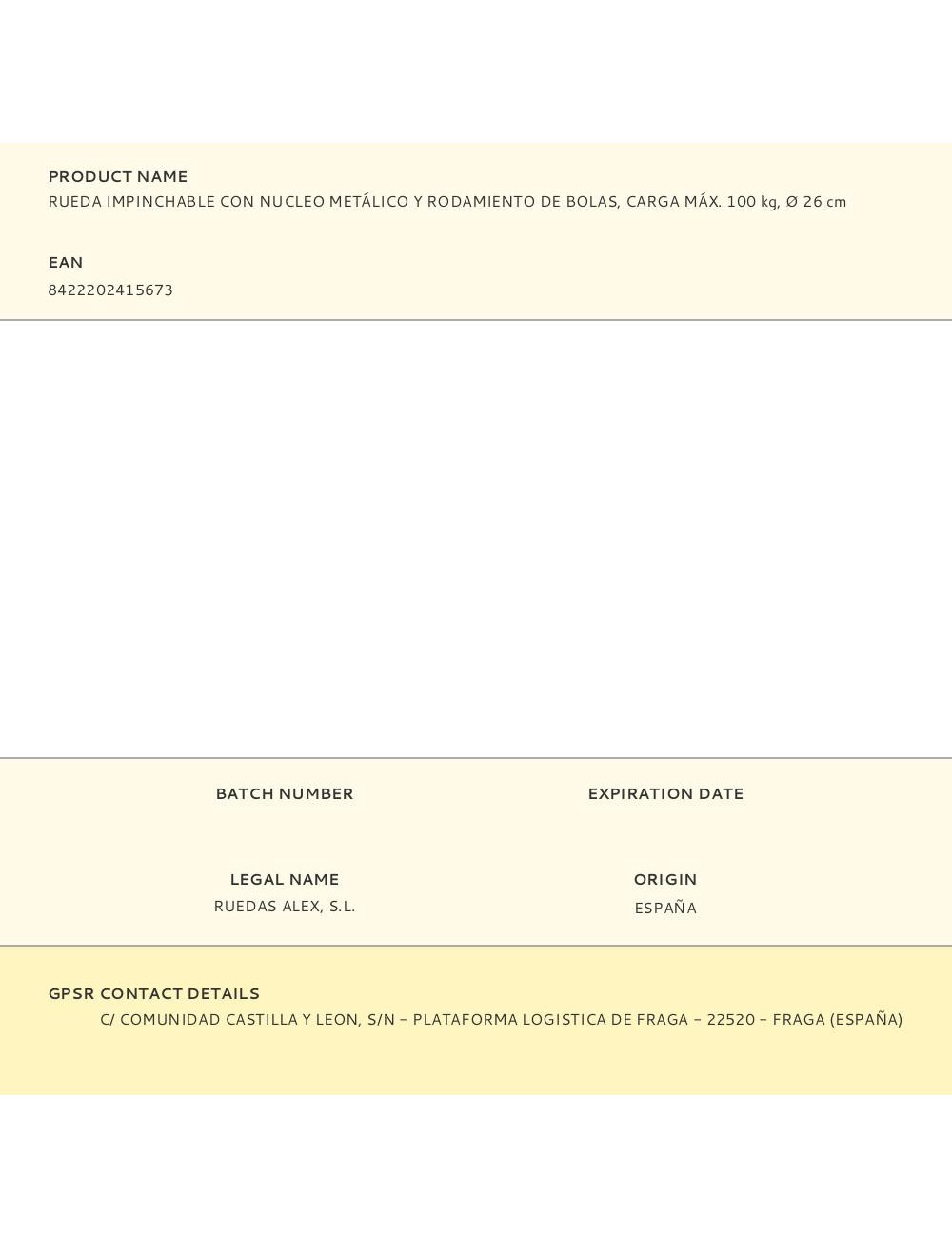 Rueda impinchable con nucleo metálico y rodamiento de bolas, carga máx. 100 kg, ø 26 cm