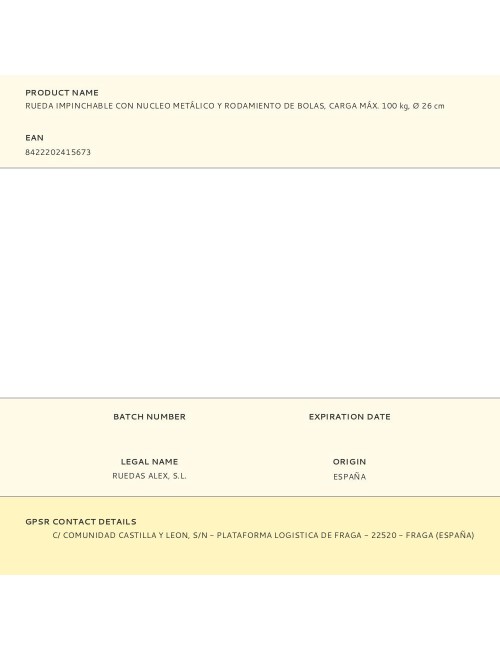 Rueda impinchable con nucleo metálico y rodamiento de bolas, carga máx. 100 kg, ø 26 cm